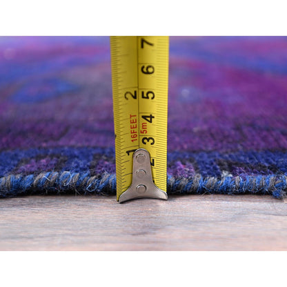 Overdyed & Vintage Wool Hand Knotted Rug Purple Blue 3.5X9.0 -O086025