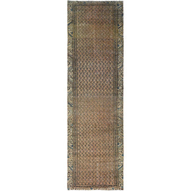 Overdyed & Vintage Wool Hand Knotted Rug Brown Brown 3.1X10.5 -O086026