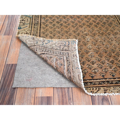 Overdyed & Vintage Wool Hand Knotted Rug Brown Brown 3.1X10.5 -O086026