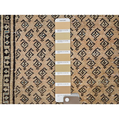 Overdyed & Vintage Wool Hand Knotted Rug Brown Brown 3.1X10.5 -O086026