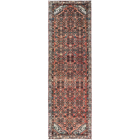 Overdyed & Vintage Wool Hand Knotted Rug Red Ivory 3.0X9.9 -O086033