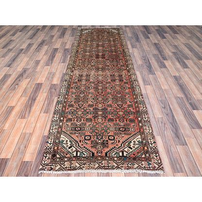 Overdyed & Vintage Wool Hand Knotted Rug Red Ivory 3.0X9.9 -O086033