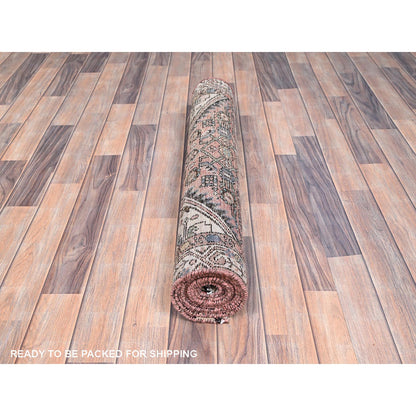Overdyed & Vintage Wool Hand Knotted Rug Red Ivory 3.0X9.9 -O086033