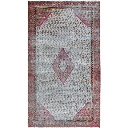Overdyed & Vintage Wool Hand Knotted Rug Blue Red 3.5X6.2 -O086051