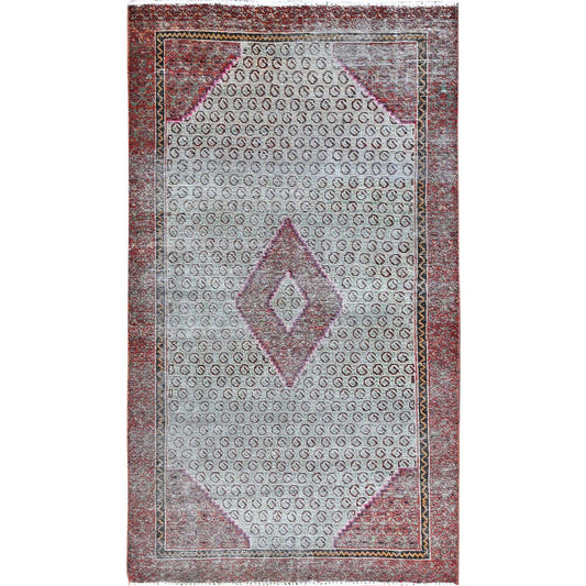 Overdyed & Vintage Wool Hand Knotted Rug Blue Red 3.5X6.2 -O086051
