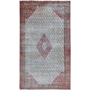 Overdyed & Vintage Wool Hand Knotted Rug Blue Red 3.5X6.2 -O086051