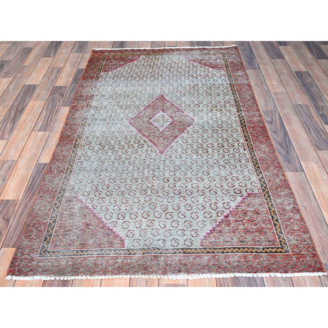 Overdyed & Vintage Wool Hand Knotted Rug Blue Red 3.5X6.2 -O086051