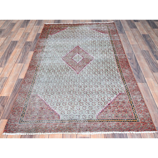 Overdyed & Vintage Wool Hand Knotted Rug Blue Red 3.5X6.2 -O086051