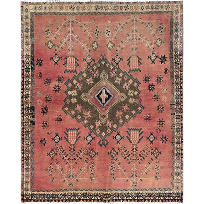 Overdyed & Vintage Wool Hand Knotted Rug Pink 4.10x5.10 -O086052
