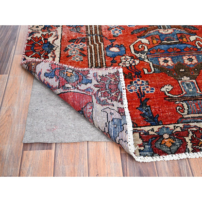 Overdyed & Vintage Wool Hand Knotted Rug Red Ivory 3.11X5.10 -O086054