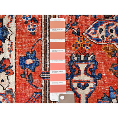 Overdyed & Vintage Wool Hand Knotted Rug Red Ivory 3.11X5.10 -O086054