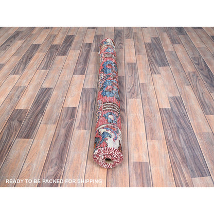 Overdyed & Vintage Wool Hand Knotted Rug Red Ivory 3.11X5.10 -O086054