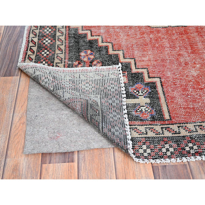 Overdyed & Vintage Wool Hand Knotted Rug Red Ivory 3.10X5.11 -O086055