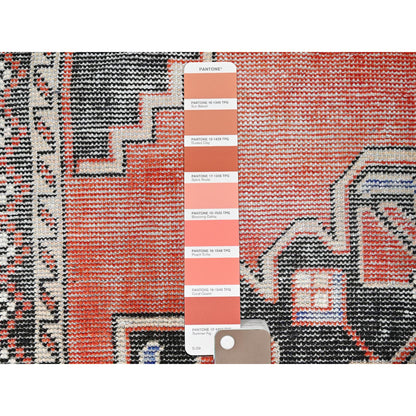Overdyed & Vintage Wool Hand Knotted Rug Red Ivory 3.10X5.11 -O086055