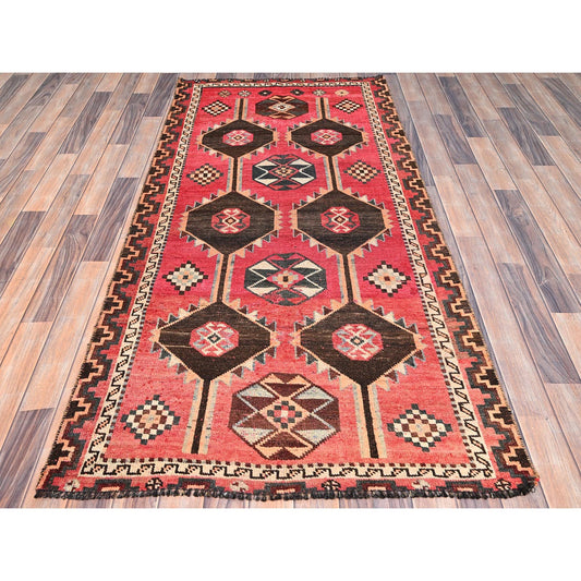 Overdyed & Vintage Wool Hand Knotted Rug Red Ivory 3.5X6.10 -O086062