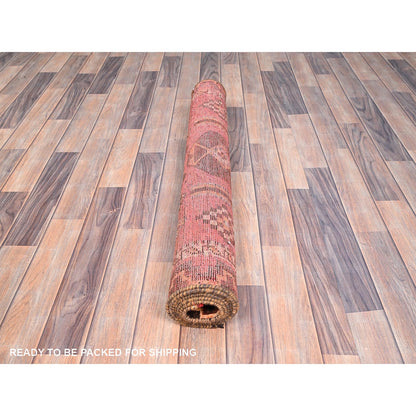 Overdyed & Vintage Wool Hand Knotted Rug Red Ivory 3.5X6.10 -O086062