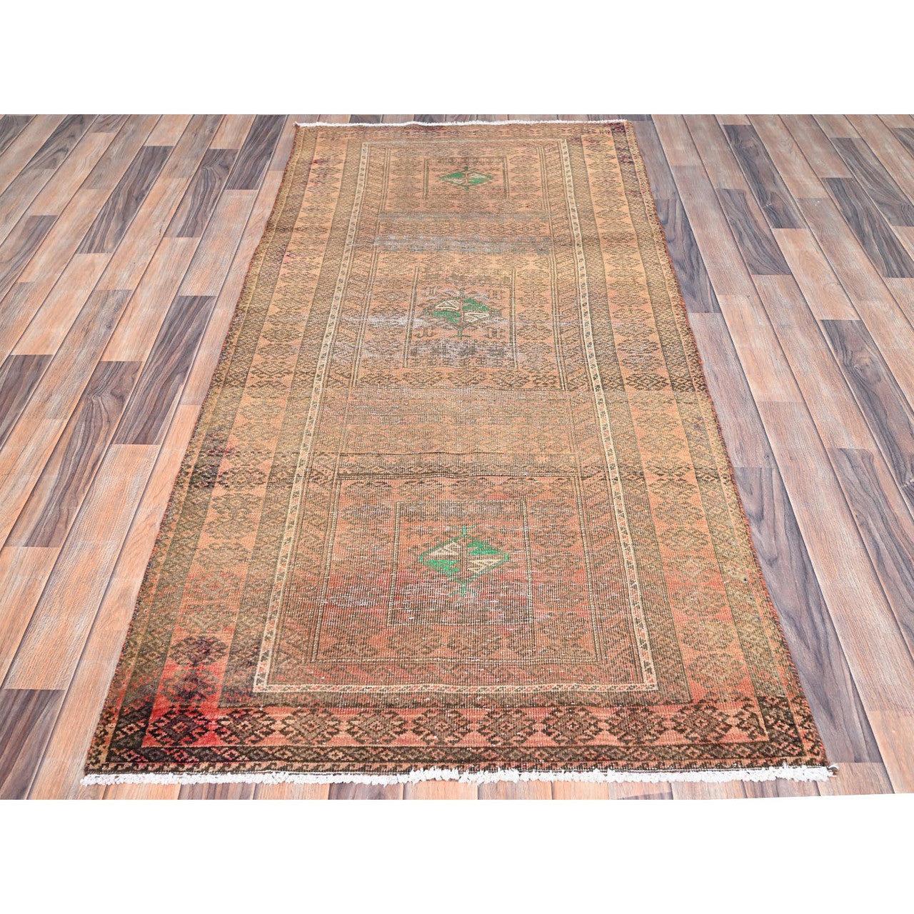 Overdyed & Vintage Wool Hand Knotted Rug Brown Brown 3.0X6.7 -O086063