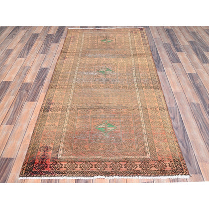 Overdyed & Vintage Wool Hand Knotted Rug Brown Brown 3.0X6.7 -O086063