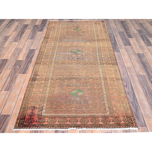Overdyed & Vintage Wool Hand Knotted Rug Brown Brown 3.0X6.7 -O086063