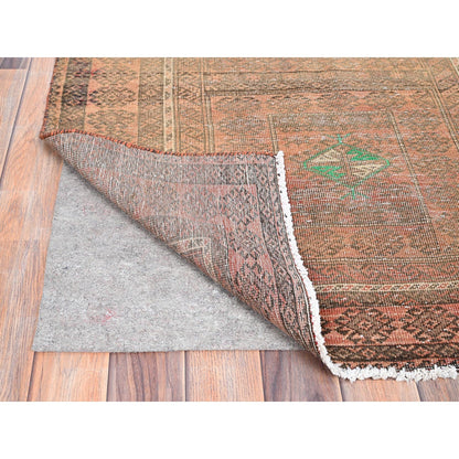 Overdyed & Vintage Wool Hand Knotted Rug Brown Brown 3.0X6.7 -O086063