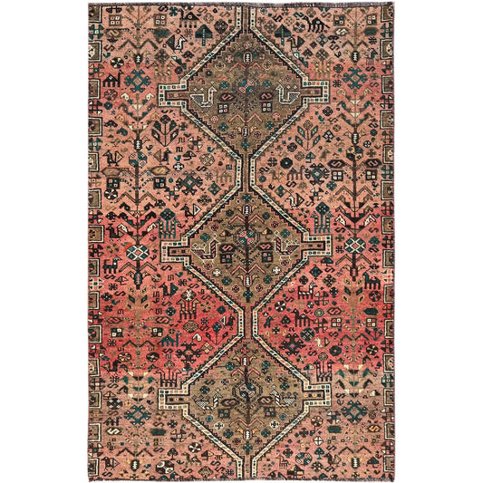 Overdyed & Vintage Wool Hand Knotted Rug Brown No Border 3.11X6.1 -O086067