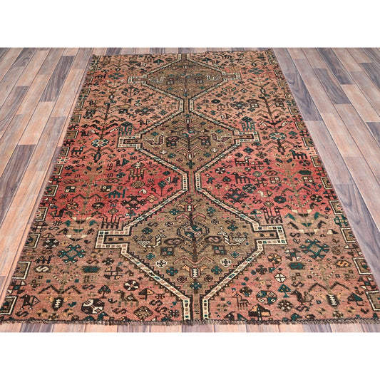 Overdyed & Vintage Wool Hand Knotted Rug Brown No Border 3.11X6.1 -O086067