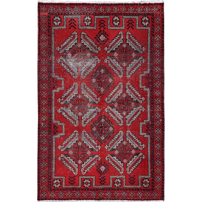 Overdyed & Vintage Wool Hand Knotted Rug Red Red 4.0X6.5 -O086068