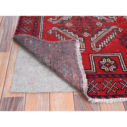 Overdyed & Vintage Wool Hand Knotted Rug Red Red 4.0X6.5 -O086068
