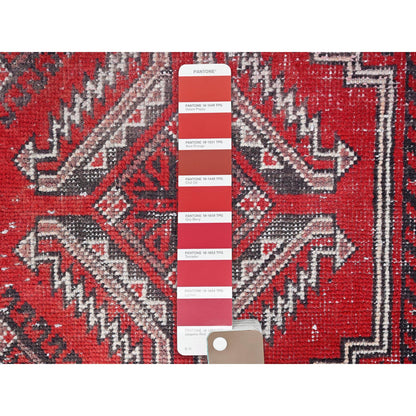 Overdyed & Vintage Wool Hand Knotted Rug Red Red 4.0X6.5 -O086068