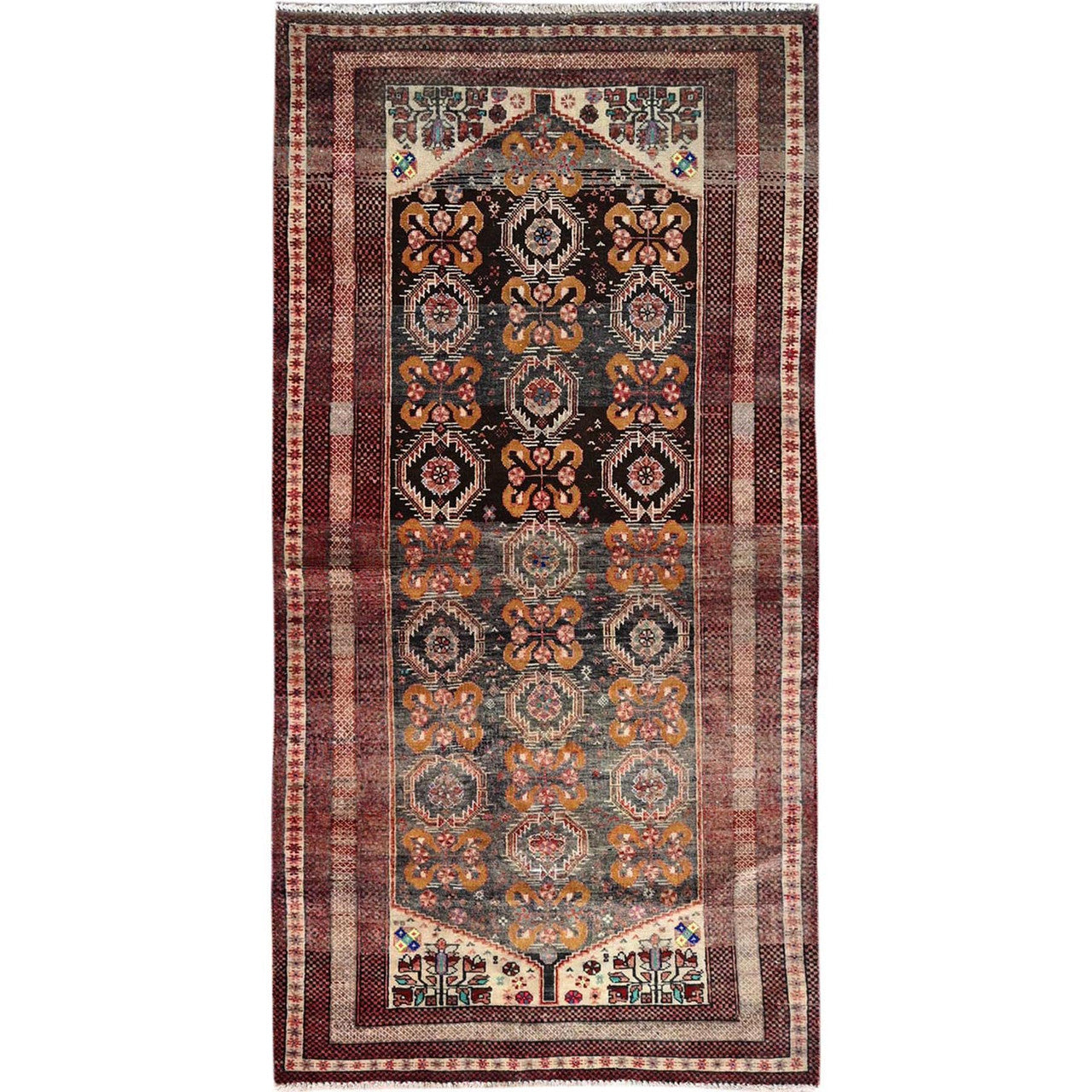 Overdyed & Vintage Wool Hand Knotted Rug Brown Beige 3.3X6.6 -O086071