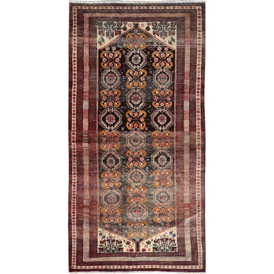 Overdyed & Vintage Wool Hand Knotted Rug Brown Beige 3.3X6.6 -O086071