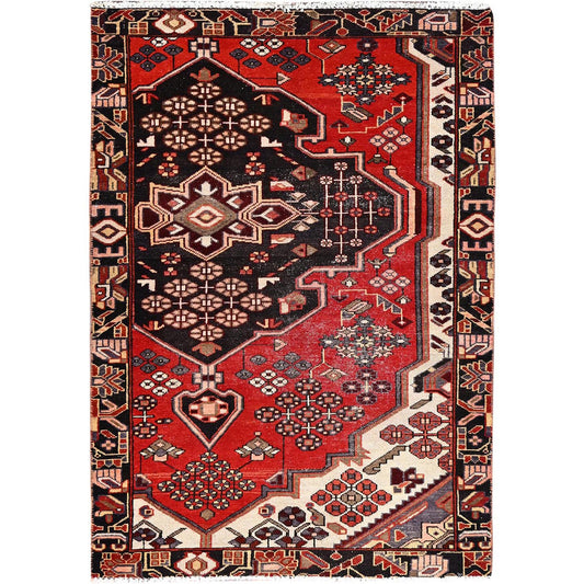 Overdyed & Vintage Wool Hand Knotted Rug Red Black 3.2X4.10 -O086080