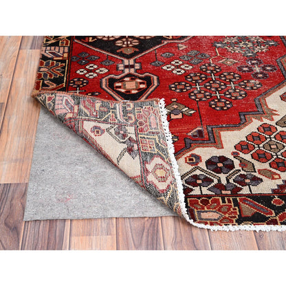 Overdyed & Vintage Wool Hand Knotted Rug Red Black 3.2X4.10 -O086080