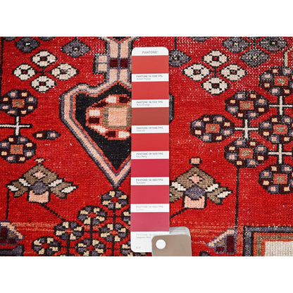 Overdyed & Vintage Wool Hand Knotted Rug Red Black 3.2X4.10 -O086080