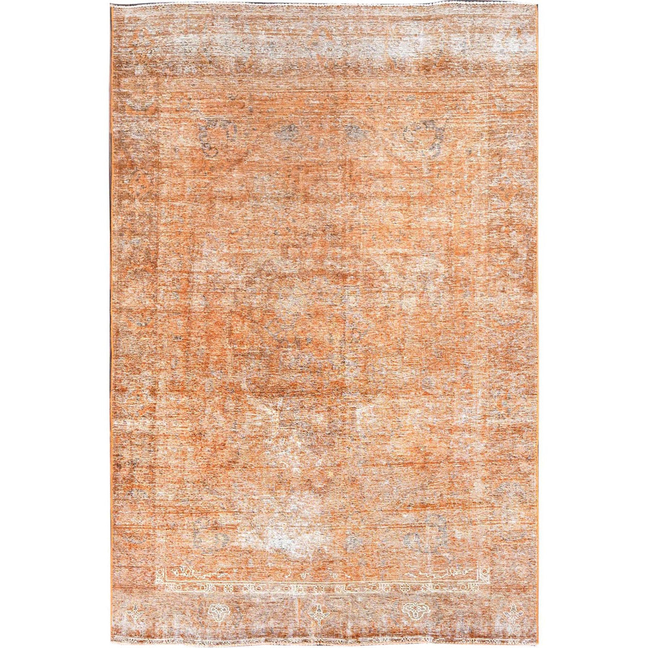 Overdyed & Vintage Wool Hand Knotted Rug Orange No Border 6.1X9.0 -O086092