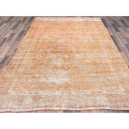 Overdyed & Vintage Wool Hand Knotted Rug Orange No Border 6.1X9.0 -O086092
