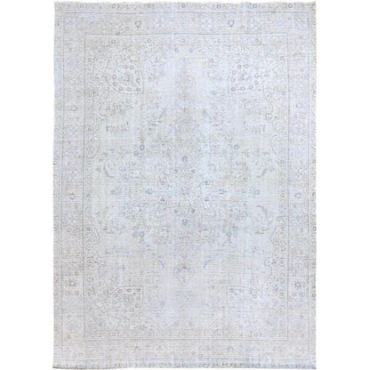 Overdyed & Vintage Wool Hand Knotted Rug Ivory Ivory 7.10X11.1 -O086093