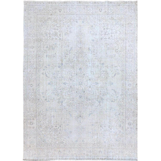 Overdyed & Vintage Wool Hand Knotted Rug Ivory Ivory 7.10X11.1 -O086093