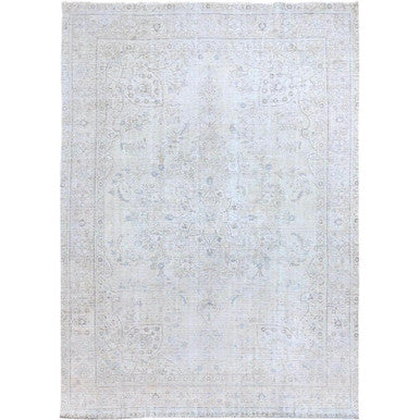 Overdyed & Vintage Wool Hand Knotted Rug Ivory Ivory 7.10X11.1 -O086093
