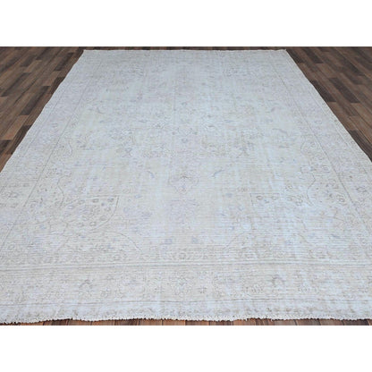 Overdyed & Vintage Wool Hand Knotted Rug Ivory Ivory 7.10X11.1 -O086093