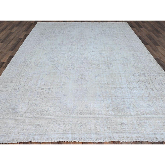 Overdyed & Vintage Wool Hand Knotted Rug Ivory Ivory 7.10X11.1 -O086093