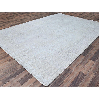 Overdyed & Vintage Wool Hand Knotted Rug Ivory Ivory 7.10X11.1 -O086093