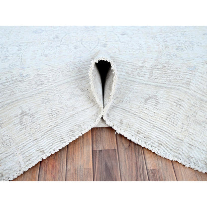 Overdyed & Vintage Wool Hand Knotted Rug Ivory Ivory 7.10X11.1 -O086093