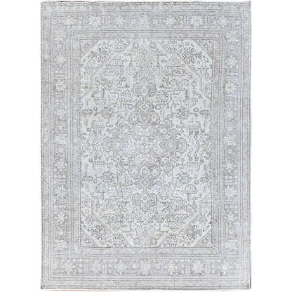 Overdyed & Vintage Wool Hand Knotted Rug Ivory Ivory 6.6X9.2 -O086094