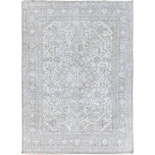 Overdyed & Vintage Wool Hand Knotted Rug Ivory Ivory 6.6X9.2 -O086094