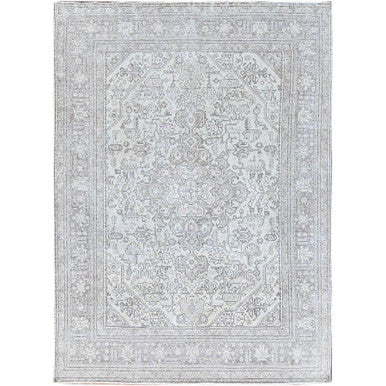 Overdyed & Vintage Wool Hand Knotted Rug Ivory Ivory 6.6X9.2 -O086094