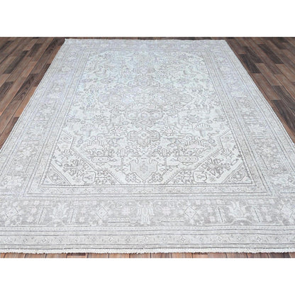 Overdyed & Vintage Wool Hand Knotted Rug Ivory Ivory 6.6X9.2 -O086094