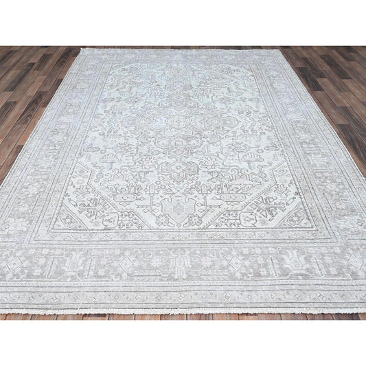 Overdyed & Vintage Wool Hand Knotted Rug Ivory Ivory 6.6X9.2 -O086094