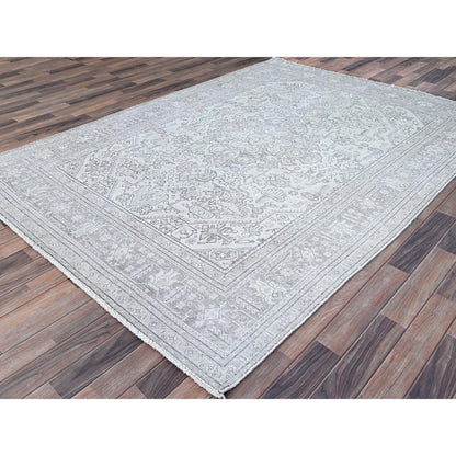 Overdyed & Vintage Wool Hand Knotted Rug Ivory Ivory 6.6X9.2 -O086094
