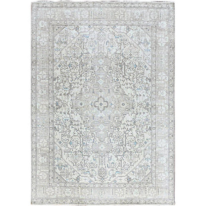 Overdyed & Vintage Wool Hand Knotted Rug Ivory Gray 6.5X9.1 -O086095